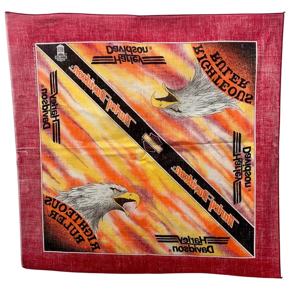 Harley Davidson Red Bandana USA RN 16463 Scarf Handkerchief Eagle‎ Cotton Poly
